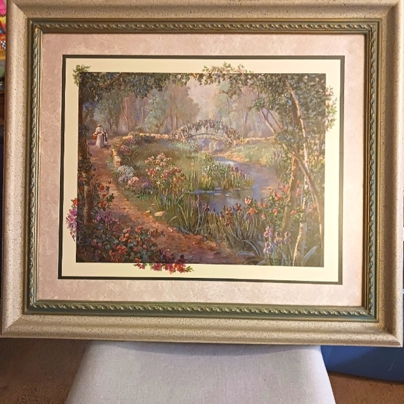 Elegant Framed Landscape Art in Gold and Green - Picture 1 of 10